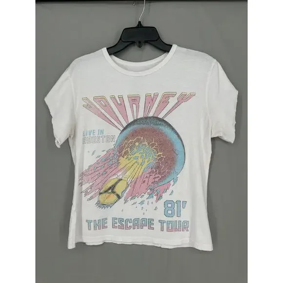 Journey Shirt Womens XS White Graphic Tee Band Music Colorful 80s Houston - Picture 6 of 8
